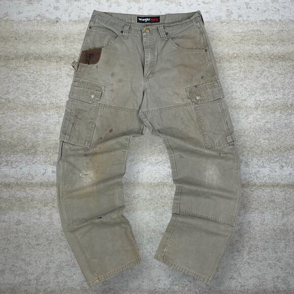 Vintage Wrangler Riggs Carpenter Pants Light Chocolate Brown Baggy Wide Leg 90s - Picture 2 of 13